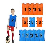 12 Pack Football Bibs, Sports Training Mesh Bibs for Kids, Reversible Numbered Practice Vest Pennies for Soccer Basketball Football Volleyball - Blue & Orange