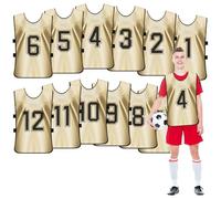12 Pack Football Training Bibs Numbered Scrimmage Vests for Adults and Youth Breathable Quick Drying Sports Bib for Team Practice Soccer Rugby Basketball, X-Large (Earth Gold)