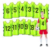 12 Pack Football Training Bibs Numbered Scrimmage Vests for Adults and Youth Breathable Quick Drying Sports Bib for Team Practice Soccer Rugby Basketball, X-Large (Fluorescent Green)