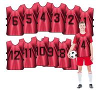 12 Pack Football Training Bibs, Numbered Scrimmage Vests for Adults & Youth, Breathable Quick Drying Sports Mesh Pinnies for Team Practice, Rugby, Basketball, Netball - X-Large, 70x47cm