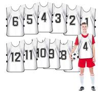 12 Pack Football Training Bibs, Numbered Scrimmage Vests for Adults & Youth, Breathable Quick Drying Sports Mesh Pinnies for Team Practice, Rugby, Basketball, Netball - X-Large, 70x47cm