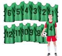 12 Pack Football Training Bibs, Numbered Scrimmage Vests for Adults & Youth, Breathable Quick Drying Sports Mesh Pinnies for Team Practice, Rugby, Basketball, Netball - X-Large, 70x47cm