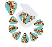 12 Pack Funny Giraffe Art Guitar Picks with Organizer Storage Box, 3 Different Thickness Celluloid Plectrums for Acoustic Guitar, Bass, Ukulele, Includes 0.46mm, 0.71mm, 0.96mm