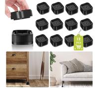 12 Pack Furniture Risers 1, 2 or 3 Inch, Adjustable Bed Risers Heavy Duty For Table Desk Couch Chair Sofa Cabinet Bed Legs Dorm, Square Stackable Bed Raisers Blocks Lift Height 1", 2" or 3", Black-1