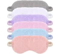 12 Pack Fuzzy Plush Bunny Sleep Eye Covers, 6 Colors, 8.1 x 3.7 Inches, Polyester with Elastic Strap, Light Blocking for Pajama Party & Better Sleep
