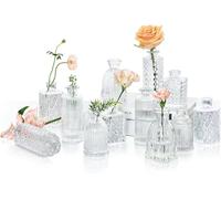 12 Pack Glass Bud Vases, Small Clear Bud Vases in Bulk, Clear Mini Flowers Vases for Centerpieces, Vintage Bottle for Table Decorations, Wedding Decor, Recepetion, Home