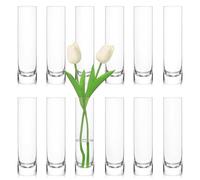 12 Pack Glass Cylinder Bud Vases - Clear Slim Flower Vases Set for Wedding Table Decor - 7.5 Inches Tall Flowers Holder Home Decor for Centerpieces - Small Vase for Party Decorations