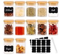 12-Pack Glass Spice Jars with Wooden Lids - Airtight 200ml