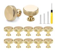 12 Pack Gold Knurled Drawer Knobs, Gold Cabinet Knobs Single Hole Round Wardrobe Knob Kitchen Hardware Cupboard Knob with 36 Screws Handles for Drawer Dresser, Cupboard and Wardrobe (Gold Knurled)