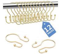 12 Pack Gold Shower Hooks, Double Sided Shower Curtain Hooks, Rust-Resistant Iron Metal Shower Curtain Rings for Bathroom Curtain & Liner, Fits Standard Shower Rods
