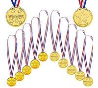 12 Pack Gold Winners Medals, Kids Party Medals Winner Award Medals Prizes Medals Star Party Favours Medals Plastic Gold Medals Olympic Style Medals with Ribbon Necklaces for Children School Sport