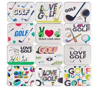 12 Pack Golf Themed Image Pattern Rectangular Metal Storage Organizer Tins Empty Gift Boxes with Hinged Lids, 11.5 x 8.5 x 2.2 cm