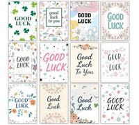 12 Pack Good Luck Cards for Students with White Envelopes and Clover Stickers Motivational Cards Set 12 Unique Designs for Graduation Leavers Teacher Congratulations Goodbye
