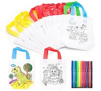 12 Pack Graffiti Goodie Bags for Kids Birthday Party Favors, Color Your Own Tote Bag, Eco Reusable Coloring Art Party Bags