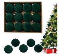 12 Pack Green Flocked Velvet Christmas Baubles, Festive Tree Decorations Set,Tree Decorations Set,Eco-Friendly Velvet Texture Holiday Balls for Mantelpiece & Gift Topping