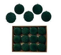 12 Pack Green Flocked Velvet Christmas Baubles, Festive Tree Decorations Set,Tree Decorations Set,Eco-Friendly Velvet Texture Holiday Balls for Mantelpiece & Gift Topping