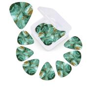 12 Pack Green Gold Marble Guitar Picks with Organizer Storage Box, 3 Different Thickness Celluloid Guitar Pick Abstract Art Pics Plectrum for Acoustic Electric Guitar, Ukulele, Bass