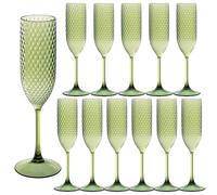 12 Pack Green Plastic Champagne Flutes Mimosa Unbreakable Champagne Glasses Wedding Toasting Glasses 5.5 OZ Reusable Diamond Glasses Wine Cups Vintage Drinking Glasses for Wedding,Christmas,Party