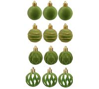 12 Pack Green Velvet Christmas Baubles 4cm - Luxury Shatterproof Tree Ornaments in 4 Elegant Designs | Emerald Green Decorations with Gold Glitter | Xmas Hanging Balls for Tree, Wreath & Home Décor