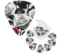 12 Pack Guitar Picks 3 Different Thickness Guitar Plectrums With Storage Box Black White And Red Roses Guitar Picks Medium Thin Guitar Accessories 4pcs 0.46mm 4pcs 0.71mm 4pcs 0.96mm