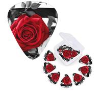 12 Pack Guitar Picks 3 Different Thickness Guitar Plectrums With Storage Box Black White Stripes Red Rose Flowers Guitar Picks Medium Thin Guitar Accessories 4pcs 0.46mm 4pcs 0.71mm 4pcs 0.96mm
