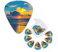 12 Pack Guitar Picks 3 Different Thickness Guitar Plectrums With Storage Box Blue Dusk Gold Sunset Guitar Picks Medium Thin Guitar Accessories 4pcs 0.46mm 4pcs 0.71mm 4pcs 0.96mm