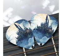12 Pack Guitar Picks 3 Different Thickness Plectrums with Storage Box Mysterious Castle Guitar Picks Medium Thin Accessories (0.46mm, 0.71mm, 0.96mm)