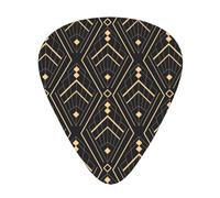 12 Pack Guitar Picks,Black And Gold Art Deco Pattern 3 Different Thickness Guitar Pick Plectrums For Bass,Ukulele,Electric,Acoustic Guitar