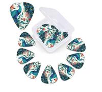 12 Pack Guitar Picks for Acoustic Guitar with Organizer Storage Box,Bass Pick 0.46 mm 0.71 mm 0.96 mm Guitar Pick Beautiful Peacock Flowers Celluloid plectrums Guitar Accessories