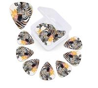12 Pack Guitar Picks for Acoustic Guitar with Organizer Storage Box,Bass Pick 0.46 mm 0.71 mm 0.96 mm Guitar Pick Cute zebra watercolor Celluloid plectrums Guitar Accessories