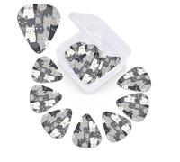 12 Pack Guitar Picks for Acoustic Guitar with Organizer Storage Box,Bass Pick 0.46 mm 0.71 mm 0.96 mm Guitar Pick Cute Funny Grey Cats Pattern Celluloid plectrums Guitar Accessories