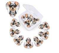 12 Pack Guitar Picks for Acoustic Guitar with Organizer Storage Box,Bass Pick 0.46 mm 0.71 mm 0.96 mm Guitar Pick Chihuahua Dog Glasses Celluloid plectrums Guitar Accessories