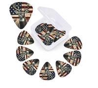 12 Pack Guitar Picks for Acoustic Guitar with Organizer Storage Box,Bass Pick 0.46 mm 0.71 mm 0.96 mm Guitar Pick Americana Flag Deer Celluloid plectrums Guitar Accessories