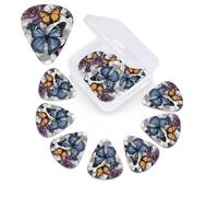 12 Pack Guitar Picks for Acoustic Guitar with Organizer Storage Box,Bass Pick 0.46 mm 0.71 mm 0.96 mm Guitar Pick Purple Butterflies Floral Celluloid plectrums Guitar Accessories