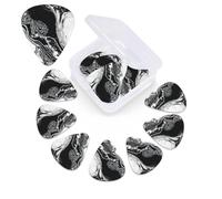 12 Pack Guitar Picks for Acoustic Guitar with Organizer Storage Box,Bass Pick 0.46 mm 0.71 mm 0.96 mm Guitar Pick Black and White Marble Celluloid plectrums Guitar Accessories