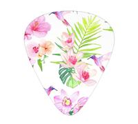 12 Pack Guitar Picks,Hummingbirds And Hibiscus Tropical Flowers 3 Different Thickness Guitar Pick Plectrums For Bass,Ukulele,Electric,Acoustic Guitar