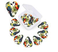 12 Pack Guitar Picks Personalized Guitar Picks with Organizer Storage Box Guitar Plectrum Toucans Parrot palm tree leaves Guitar Pick Set Guitar Accessories for Bass Electric Ukulele Guitar Players