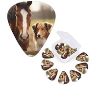12 Pack Guitar Picks Personalized Guitar Plectrums 3 Different Thickness,4Pcs 0.46mm, 4Pcs 0.71mm, 4Pcs 0.96mm Collie Dog and Horse Together Guitars Picks Electric Guitars Bass Pick Accessories