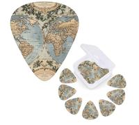 12 Pack Guitar Picks Personalized Guitar Plectrums 3 Different Thickness,4Pcs 0.46mm, 4Pcs 0.71mm, 4Pcs 0.96mm Vintage Old World Map Guitars Picks Electric Guitars Bass Pick Accessories