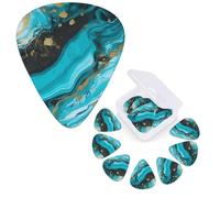 12 Pack Guitar Picks Personalized Guitar Plectrums 3 Different Thickness,4Pcs 0.46mm, 4Pcs 0.71mm, 4Pcs 0.96mm Turquoise Blue Gold Marble Guitars Picks Electric Guitars Bass Pick Accessories