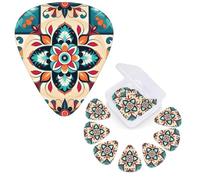 12 Pack Guitar Picks Personalized Guitar Plectrums 3 Different Thickness,4Pcs 0.46mm, 4Pcs 0.71mm, 4Pcs 0.96mm Arabic Indian Checked Pattern Guitars Picks Electric Guitars Bass Pick Accessories