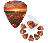 12 Pack Guitar Picks Personalized Guitar Plectrums 3 Different Thickness,4Pcs 0.46mm, 4Pcs 0.71mm, 4Pcs 0.96mm Red Poppy Flower Field in Sunset Guitars Picks Electric Guitars Bass Pick Accessories
