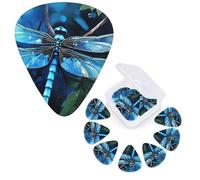 12 Pack Guitar Picks Personalized Guitar Plectrums 3 Different Thickness,4Pcs 0.46mm, 4Pcs 0.71mm, 4Pcs 0.96mm Art Blue Dragonfly Guitars Picks Electric Guitars Bass Pick Accessories