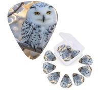 12 Pack Guitar Picks Personalized Guitar Plectrums 3 Different Thickness,4Pcs 0.46mm, 4Pcs 0.71mm, 4Pcs 0.96mm Winter White Owl Guitars Picks Electric Guitars Bass Pick Accessories