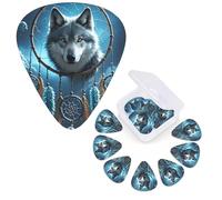 12 Pack Guitar Picks Personalized Guitar Plectrums 3 Different Thickness,4Pcs 0.46mm, 4Pcs 0.71mm, 4Pcs 0.96mm 3D Wolf Dream Catcher Guitars Picks Electric Guitars Bass Pick Accessories