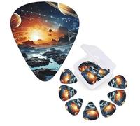 12 Pack Guitar Picks Personalized Guitar Plectrums 3 Different Thickness,4Pcs 0.46mm, 4Pcs 0.71mm, 4Pcs 0.96mm Planets Stars and Milky Way Galaxy Guitars Picks Electric Guitars Bass Pick Accessories