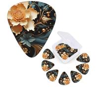 12 Pack Guitar Picks Personalized Guitar Plectrums 3 Different Thickness,4Pcs 0.46mm, 4Pcs 0.71mm, 4Pcs 0.96mm Gold Flowers on Black Guitars Picks Electric Guitars Bass Pick Accessories