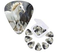 12 Pack Guitar Picks Personalized Guitar Plectrums 3 Different Thickness,4Pcs 0.46mm, 4Pcs 0.71mm, 4Pcs 0.96mm Black and White Horses Running Guitars Picks Electric Guitars Bass Pick Accessories