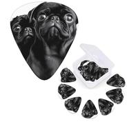 12 Pack Guitar Picks Personalized Guitar Plectrums 3 Different Thickness,4Pcs 0.46mm, 4Pcs 0.71mm, 4Pcs 0.96mm Cute Black Pug Dog Guitars Picks Electric Guitars Bass Pick Accessories