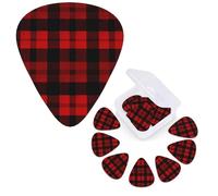 12 Pack Guitar Picks Personalized Guitar Plectrums 3 Different Thickness,4Pcs 0.46mm, 4Pcs 0.71mm, 4Pcs 0.96mm Plaid Red and Black Guitars Picks Electric Guitars Bass Pick Accessories